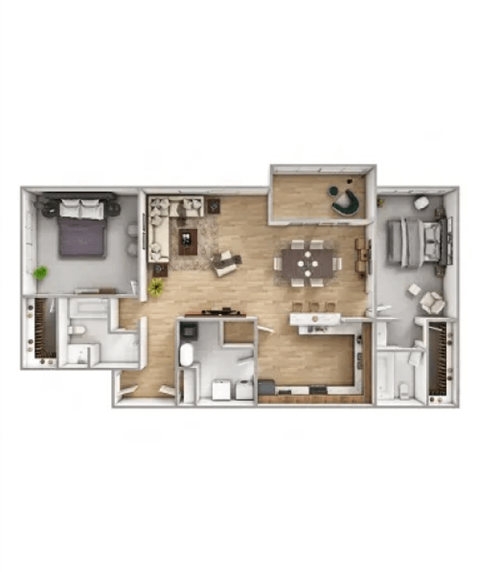 Floor plan for 2 beds, 2 baths, 1046 sqft